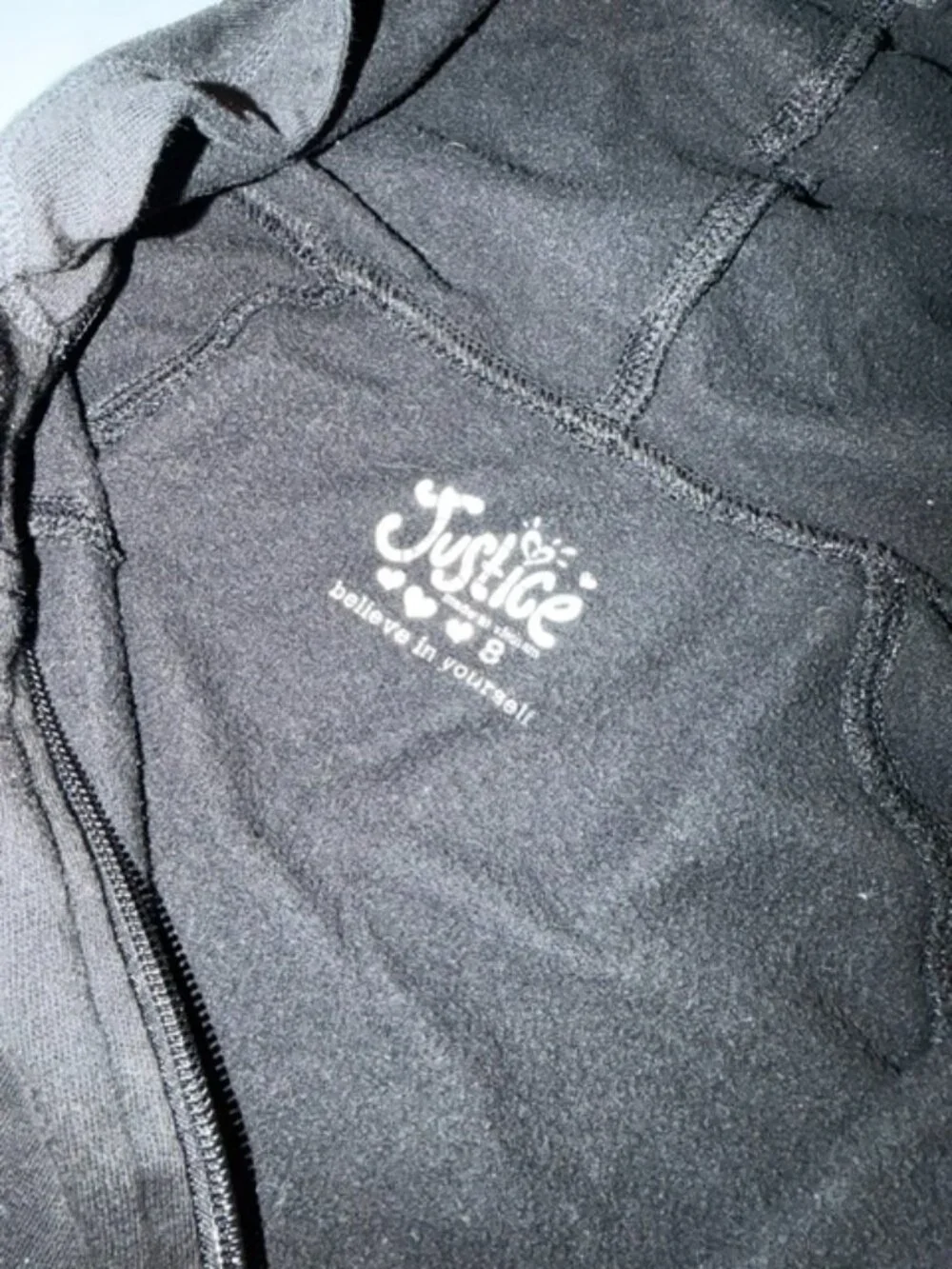 Justice black zip-up hoodie size 8